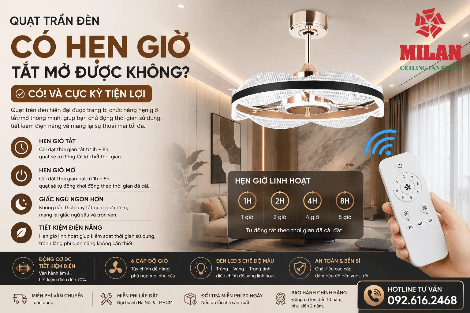 quạt trần đèn có hẹn giờ